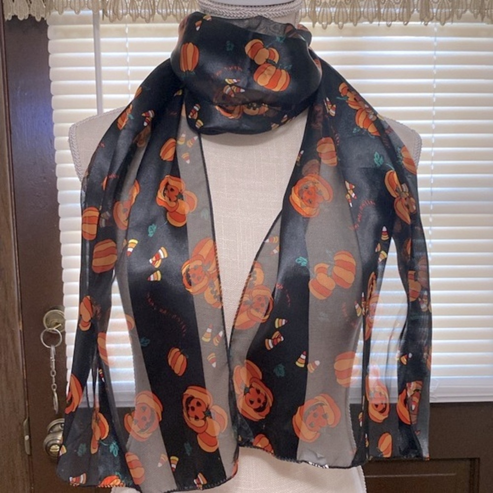 Halloween Theme Striped Pumpkin Pattern Scarf, Si… - image 1